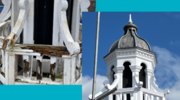 Before and after picture of the restored cupola