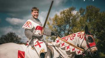 St George knight on a horse with a jousting pole