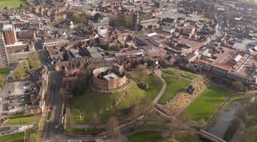 drone view of the town centre and castle 