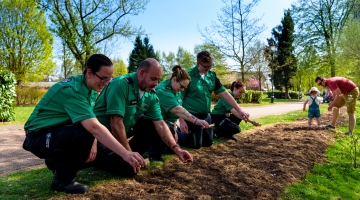 photo of 4 people planting seeds