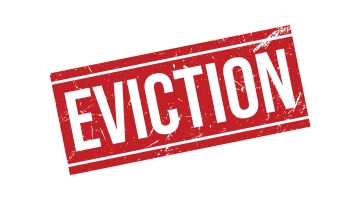 red box sign saying eviction 